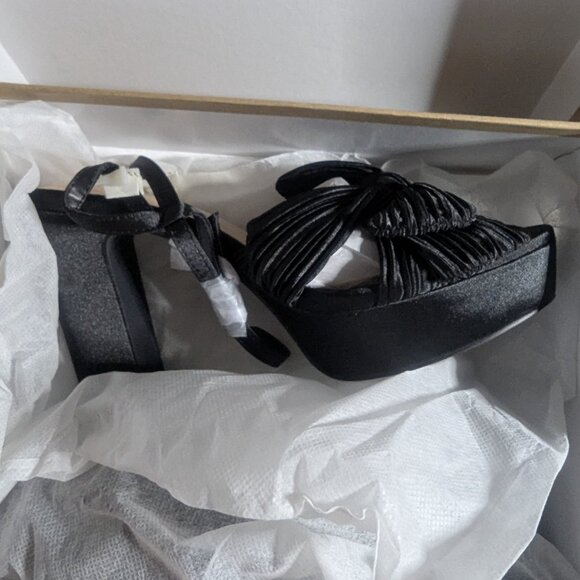 Elisabet Tang Strappy Satin Vintage Bowknot w/ Platform Chunky Block Heels - 8.5 - Picture 2 of 4